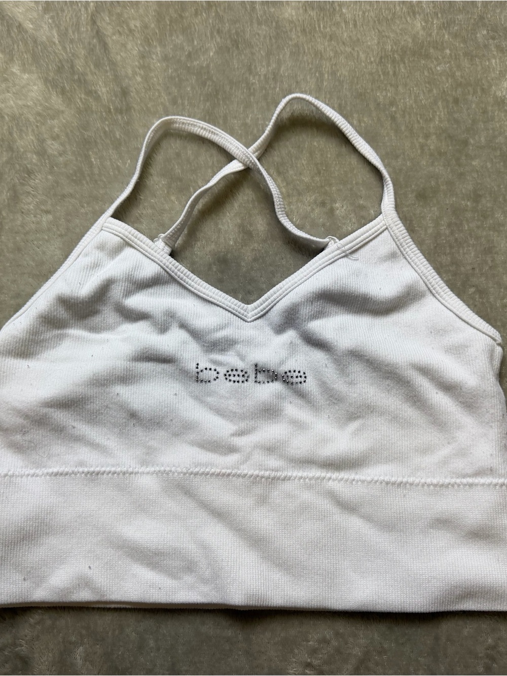 bebe White Rhinestone Logo Bralette